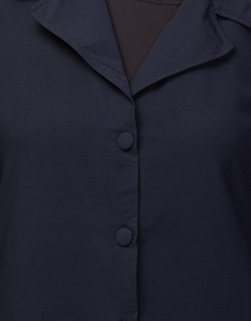 Modest Abaya with open front and coat-style collar In the Color Navy Blue